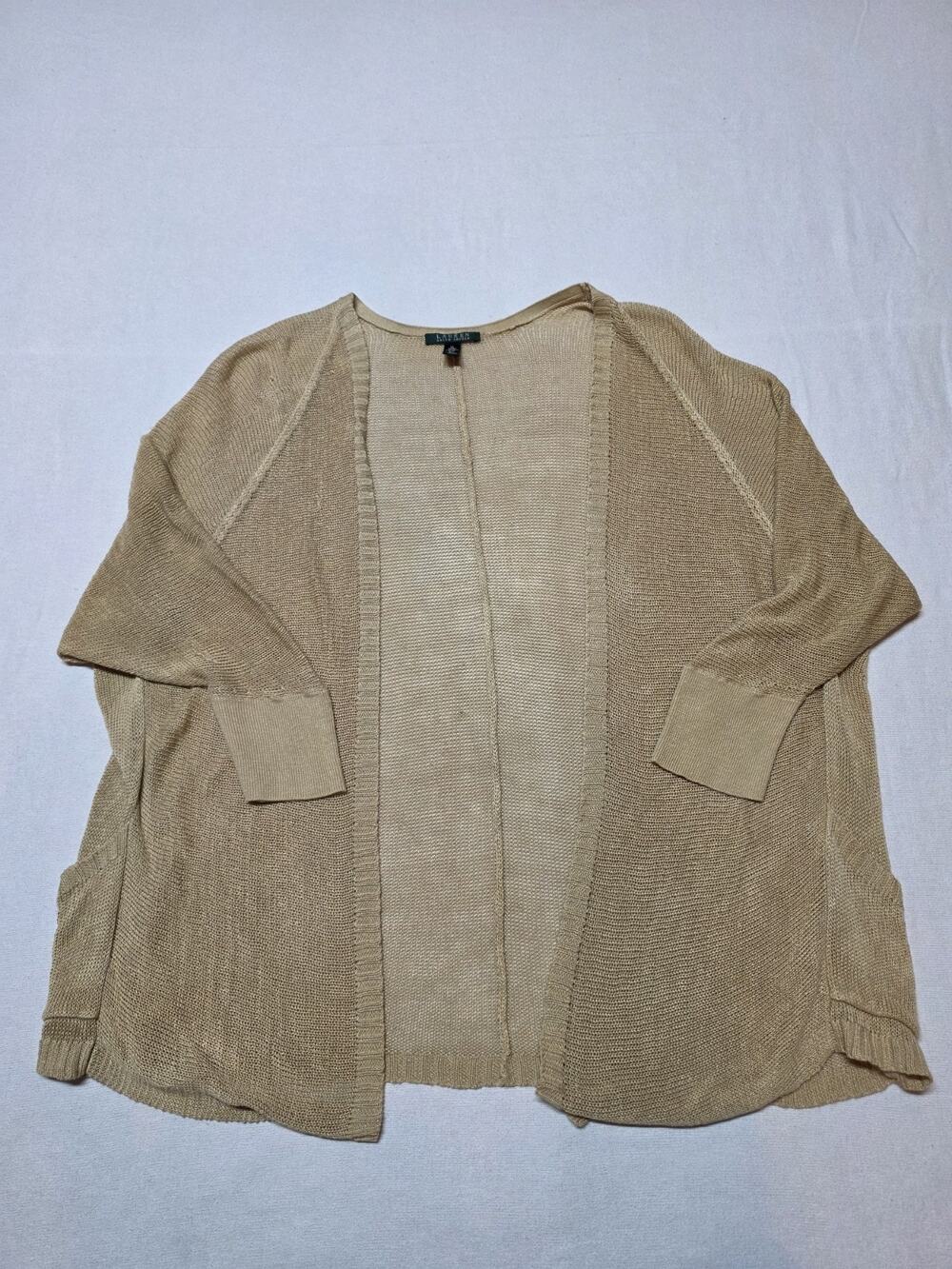 Lauren Ralph Lauren Women’s XL Beige Linen Blend Open-Front Cardigan Sweater